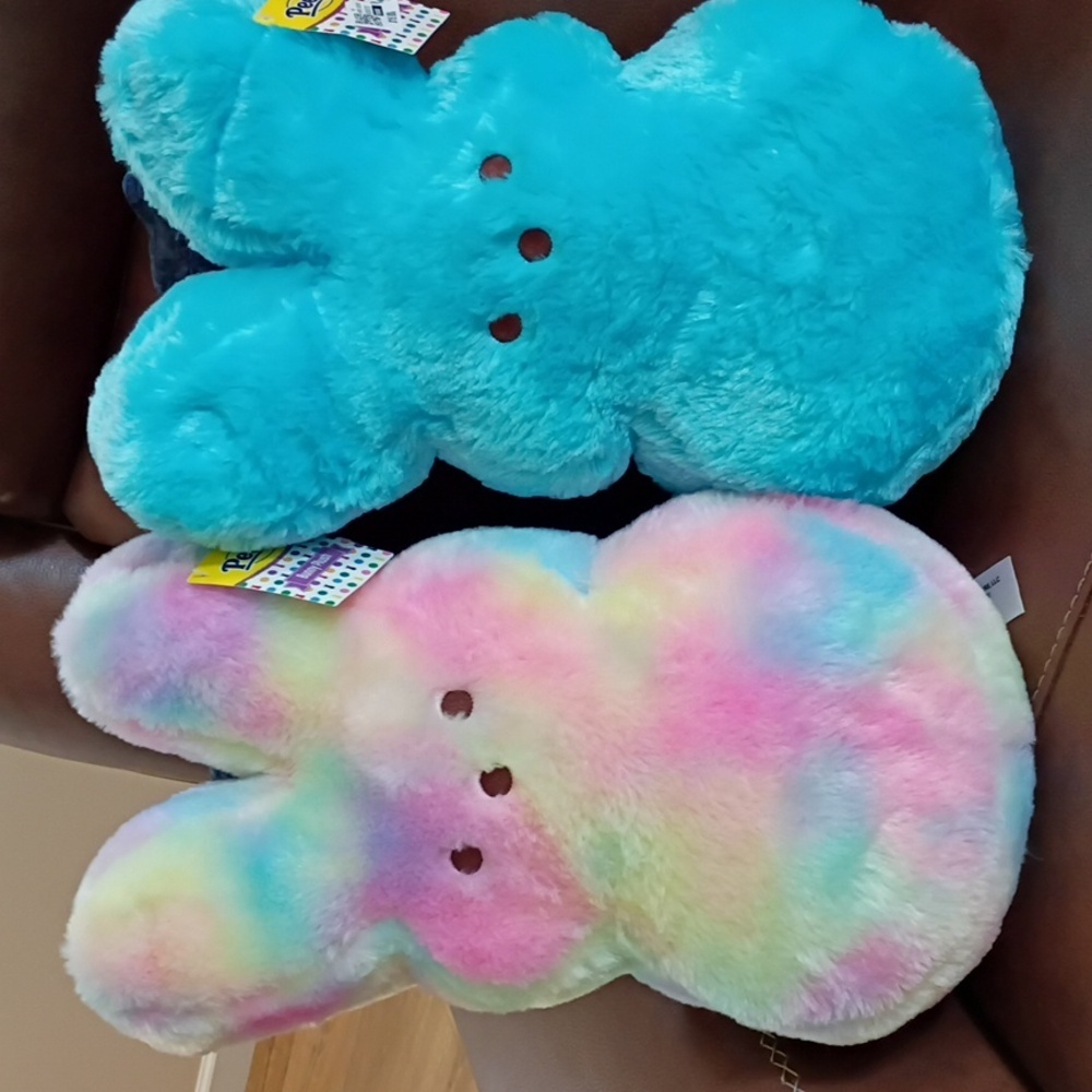 2 Peeps Pastel Tie Dye Easter Bunny 17" & Blue 17"" Stuffed Plush Rabbit NWT